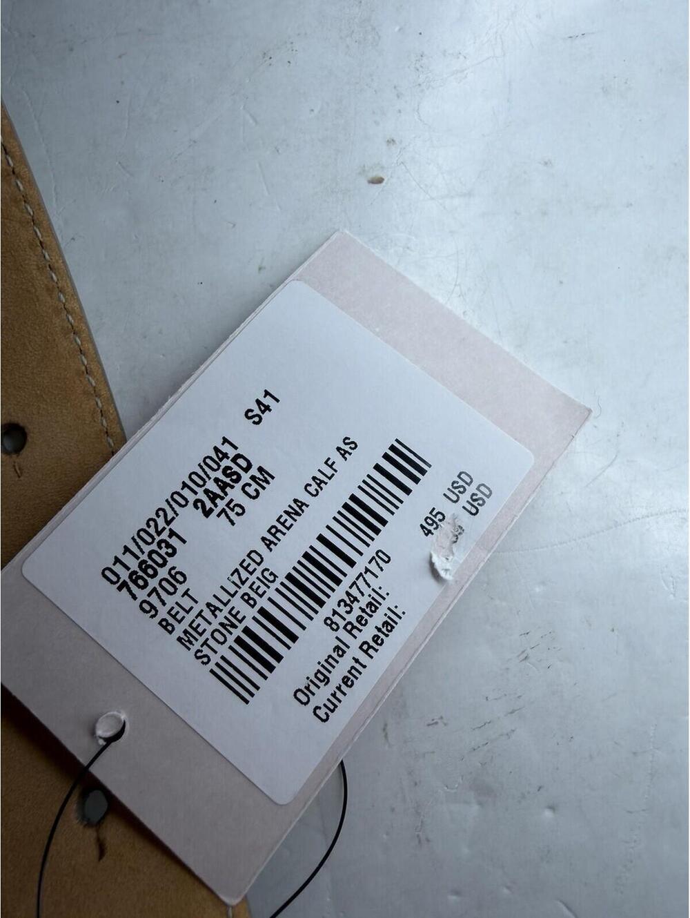 Balenciaga BB Logo Belt Metallic Arena Calfskin Stone Beige 75cm New Tags - Picture 7 of 7